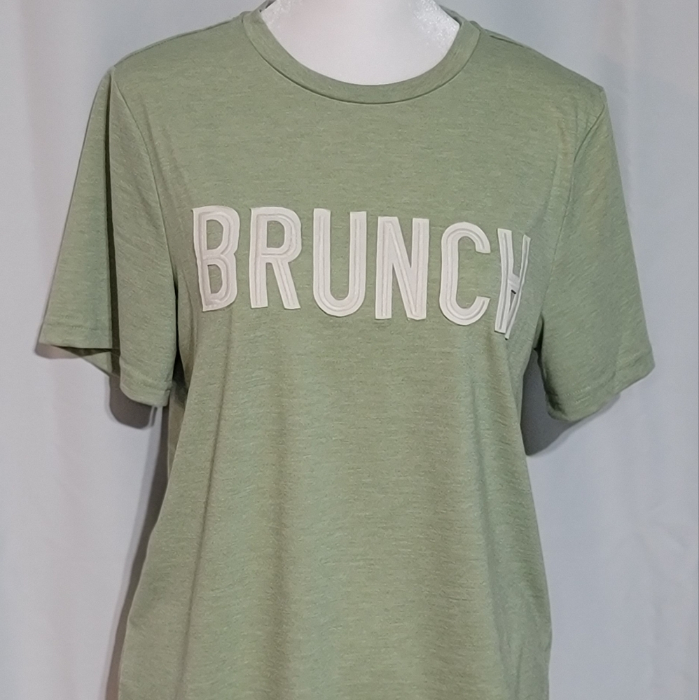 Green and White Short Sleeve Tee with BRUNCH Print